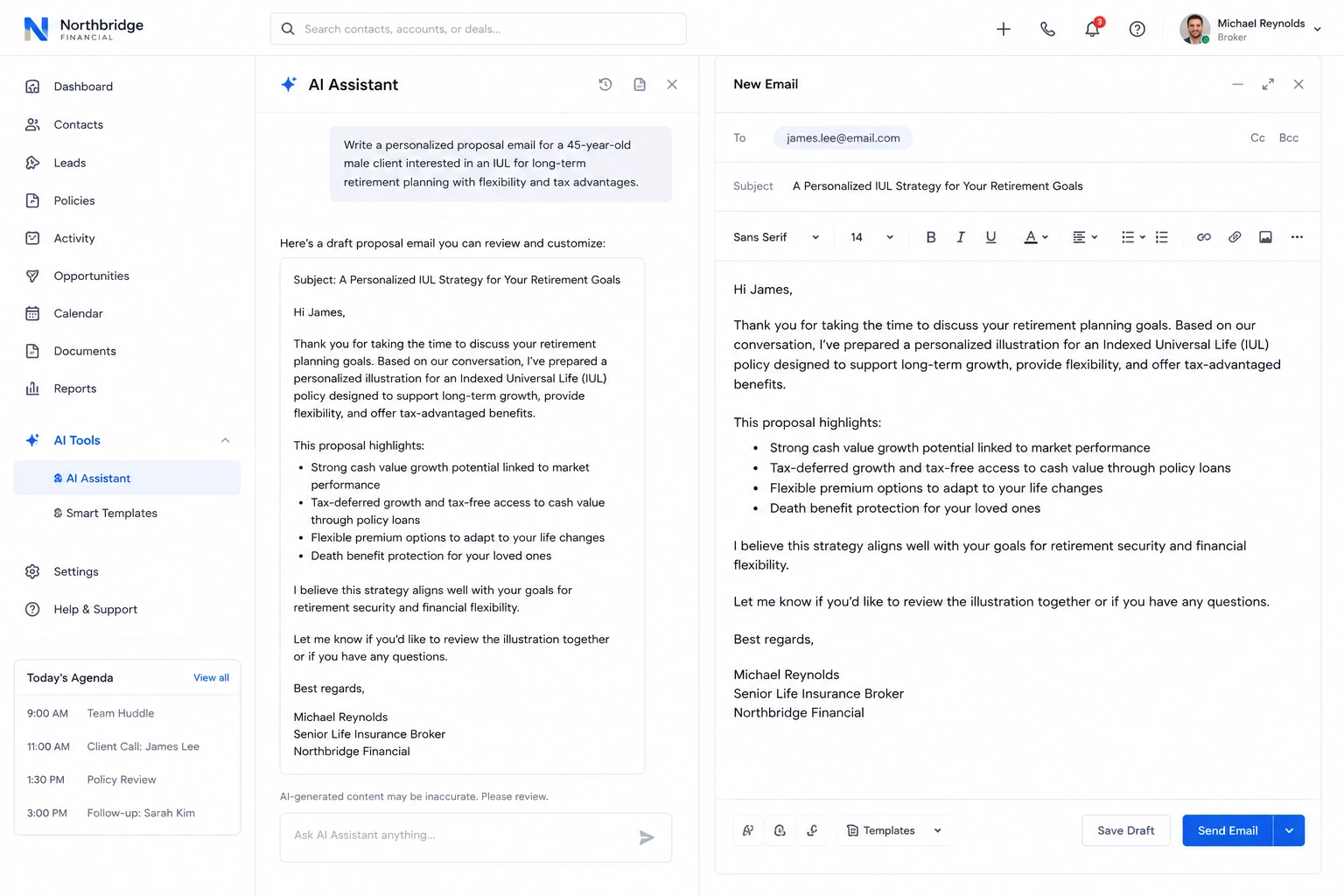 AI assistant drafting a client proposal email — Transform service