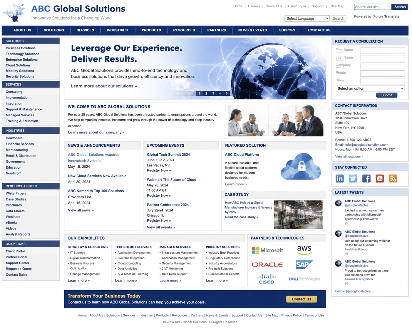 Cluttered insurance website homepage with no clear call to action